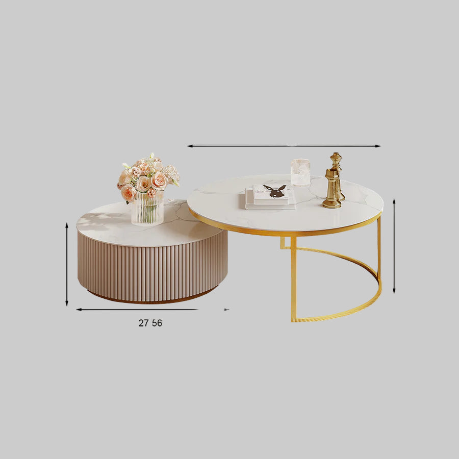 Sintered Stone Nesting Coffee Table Set with Drawer