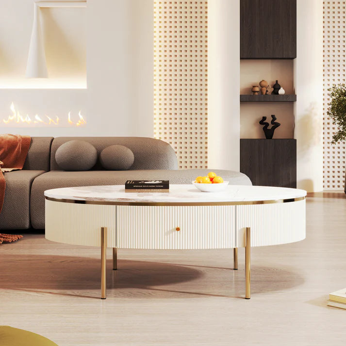 Modern Oval Coffee Table Center Cocktail Table Side End Table with 2 D ...
