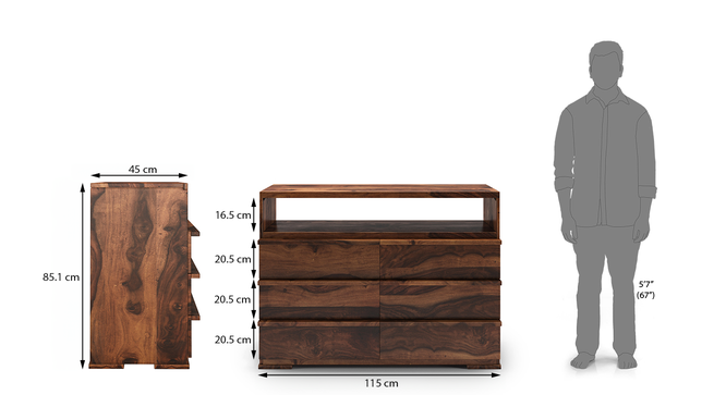 Solid Wood Chest of 6 Drawers With Open Top Walnut Finish