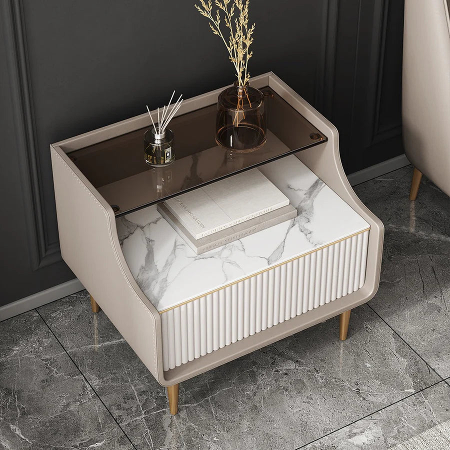Modern Luxury Bed Side Table with Open Storage