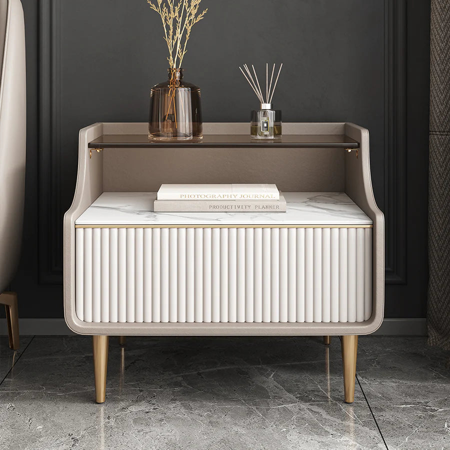 Modern Luxury Bed Side Table with Open Storage
