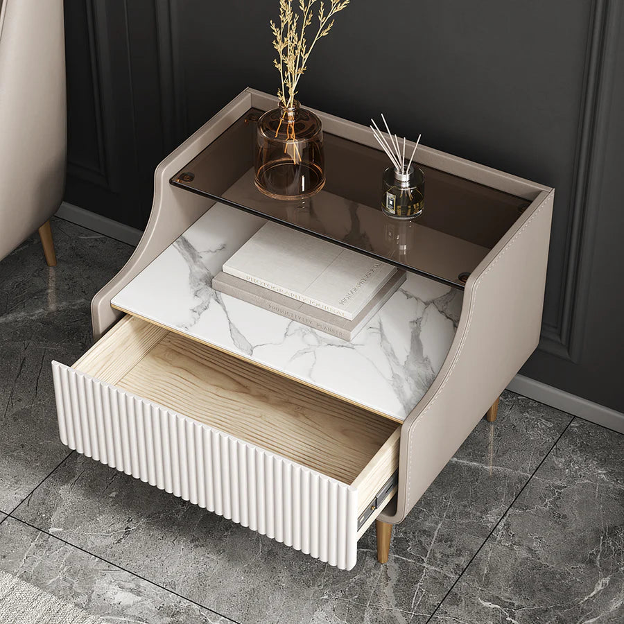 Modern Luxury Bed Side Table with Open Storage