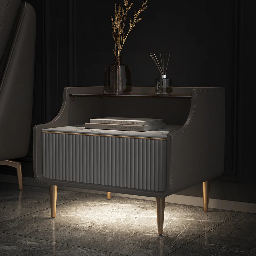 Modern Luxury Bed Side Table with Open Storage