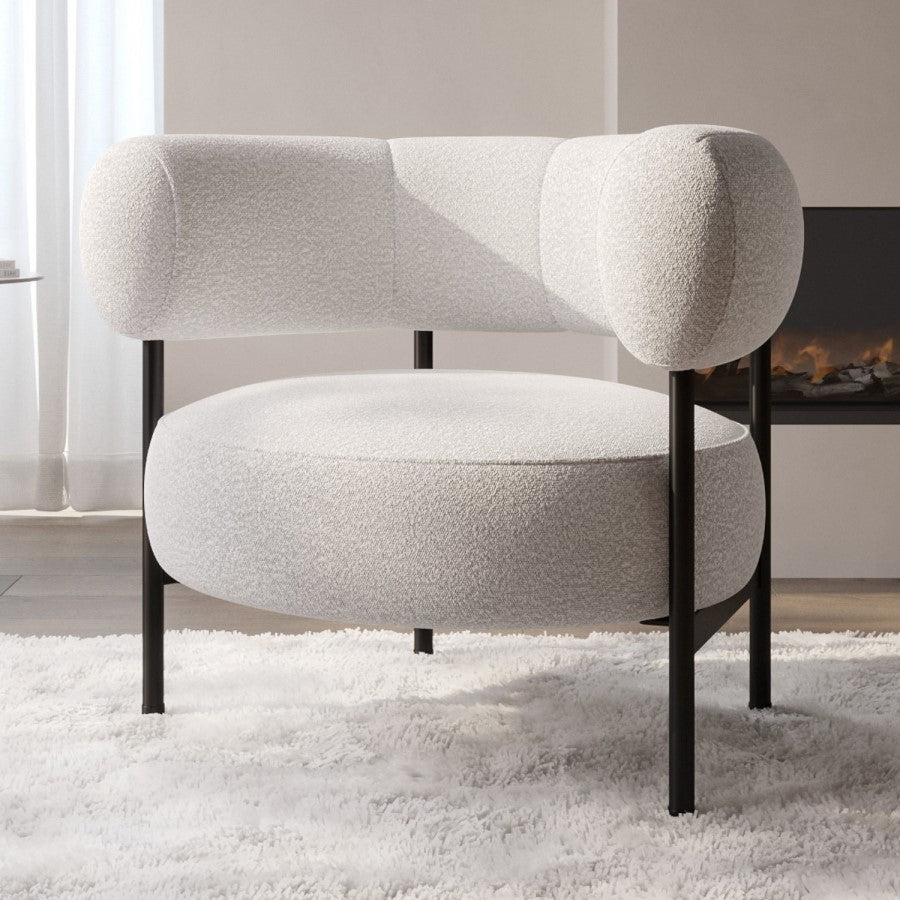 Fancy Boucle Accent Chair In Black Frame