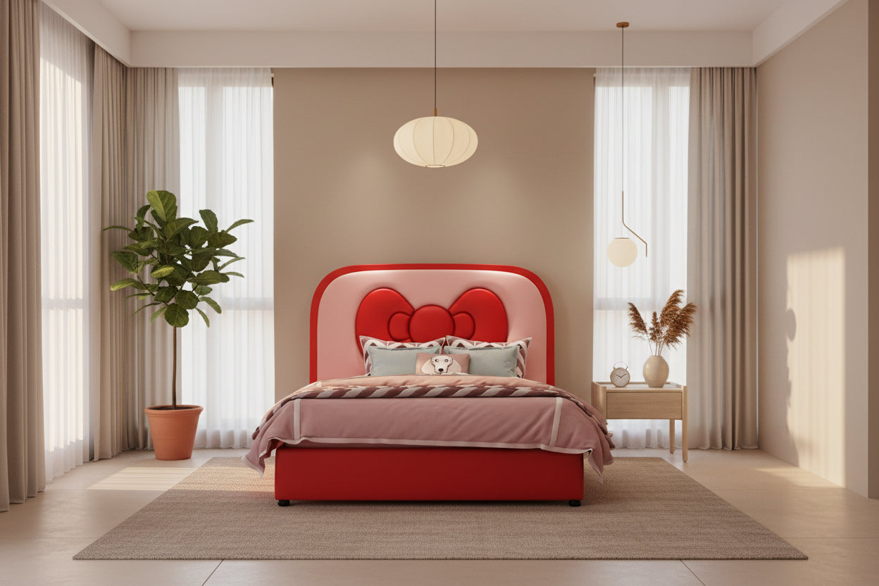 Bow Ribbon Kids Upholstered Bed - On Wood Products