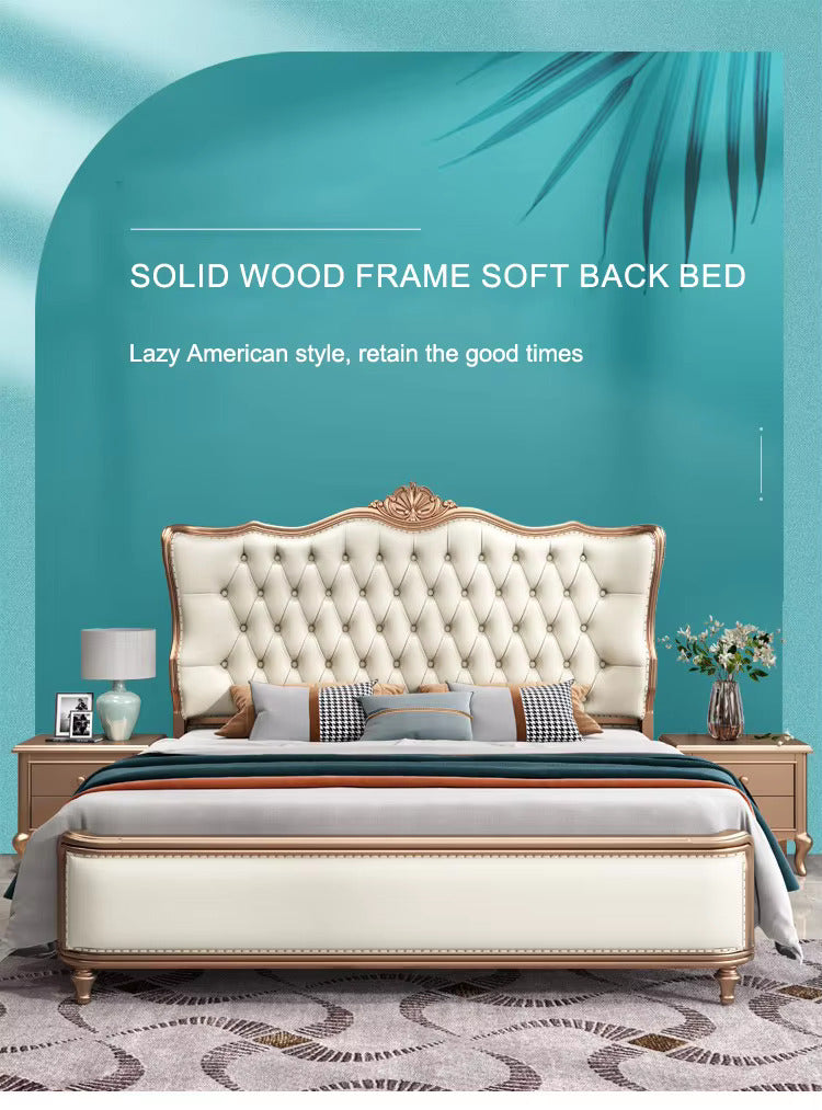 Royal Crest Upholstered Wooden Carving Bed - On Wood Products