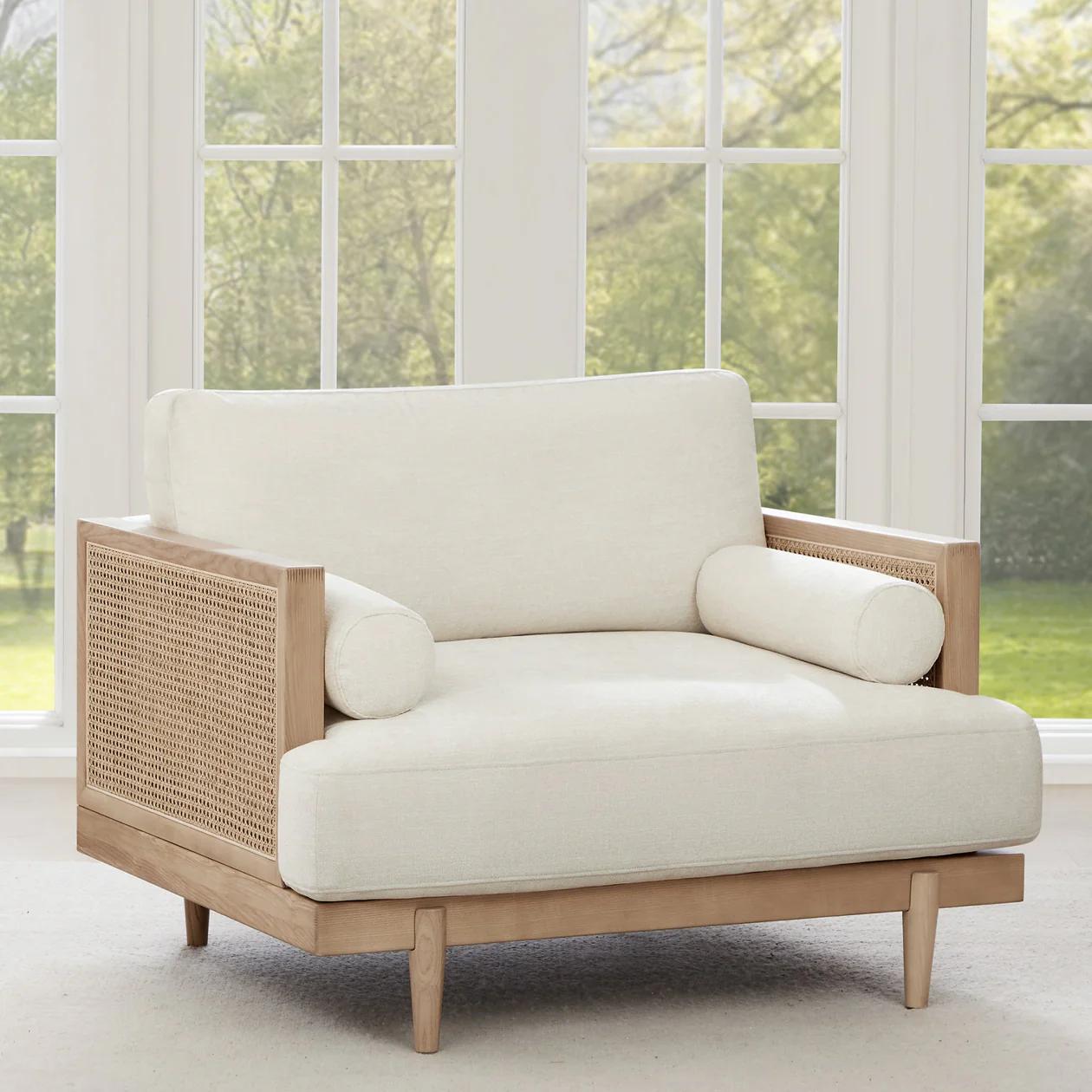 Ahela solid wood Cane Upholstered Sofa