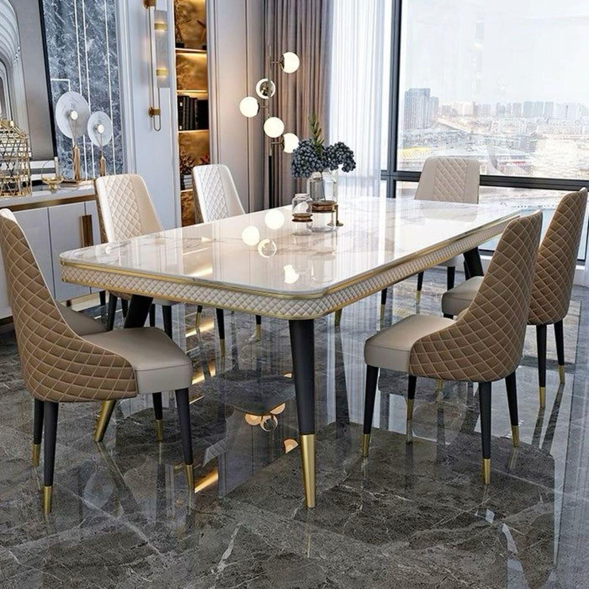 Italian Compact Dining Set Six Seater with Marble Top