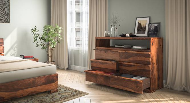 Solid Wood Chest of 6 Drawers With Open Top Walnut Finish