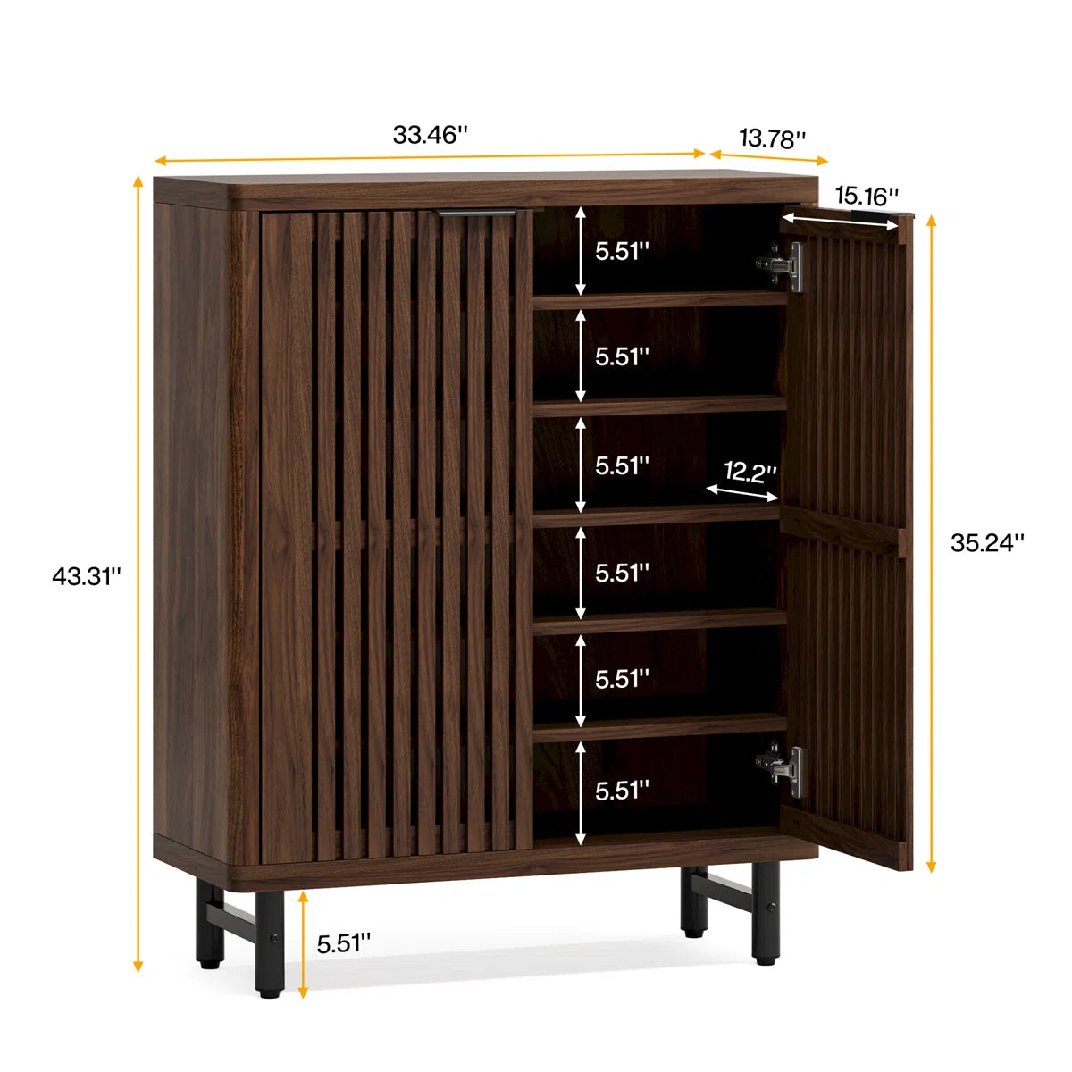 Flutted Design Wooden Shoe Rack