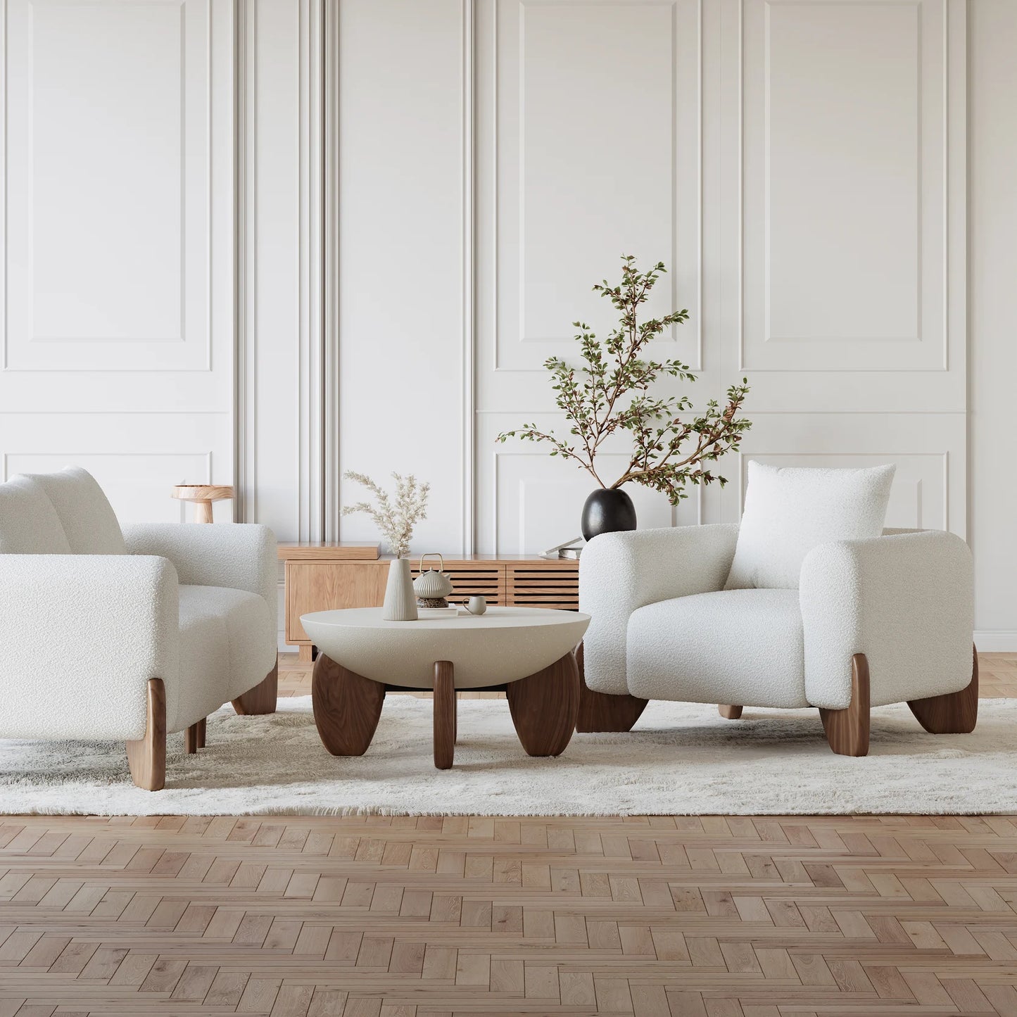 Round Concrete Walnut Table