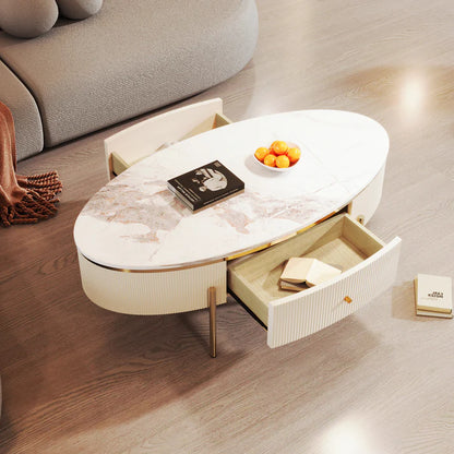 Modern Oval Coffee Table Center Cocktail Table Side End Table with 2 Drawer - On Wood Products