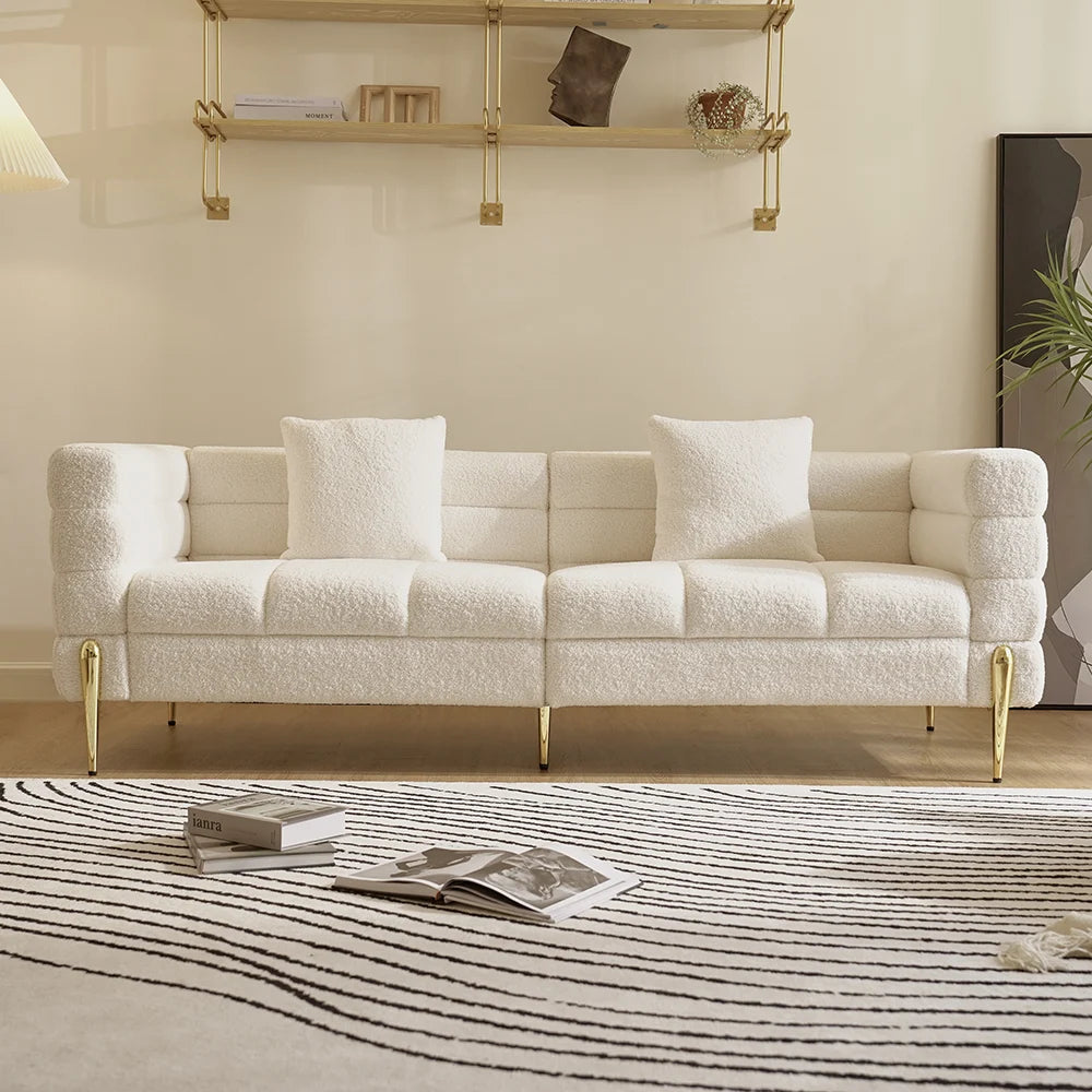 Boucle Fluted Sofa with Pillows