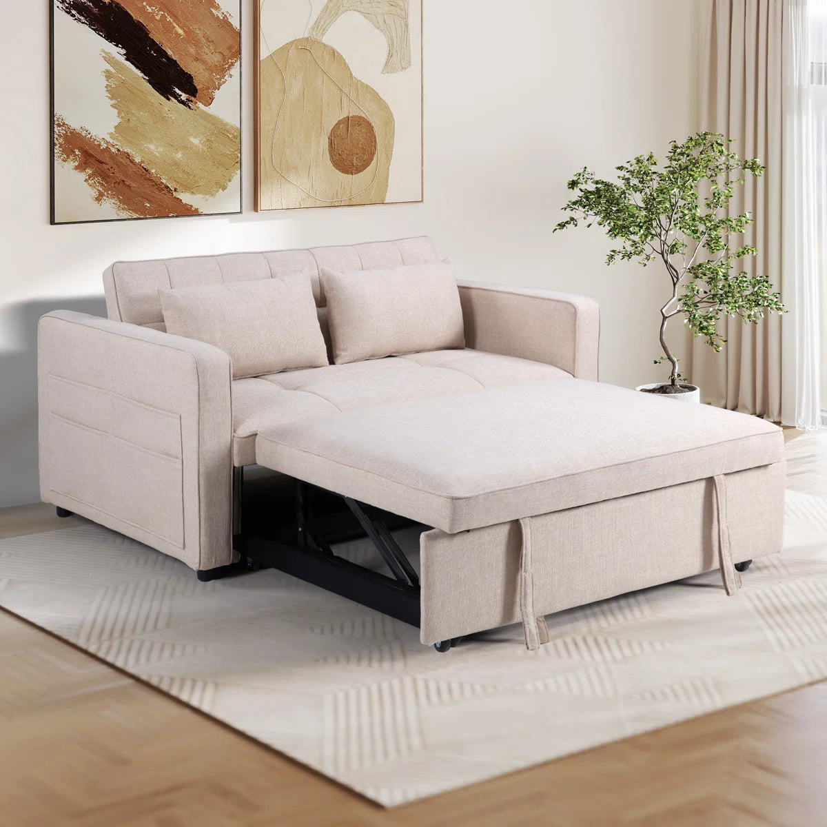 Wide Designer Sofa Cum Bed in Suede