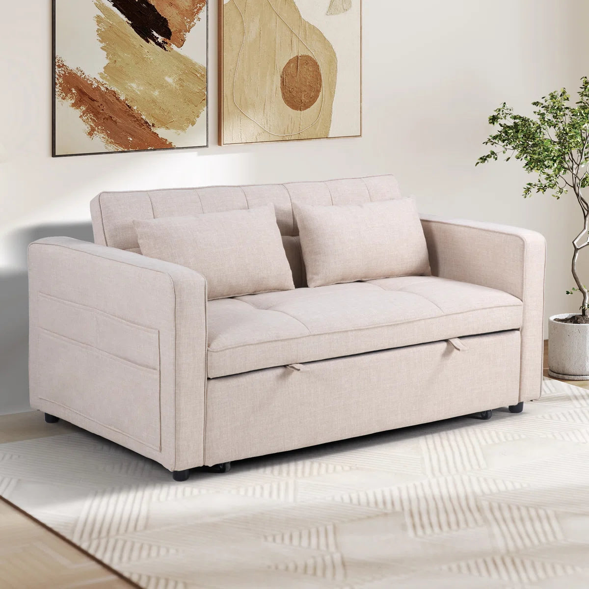 Wide Designer Sofa Cum Bed in Suede