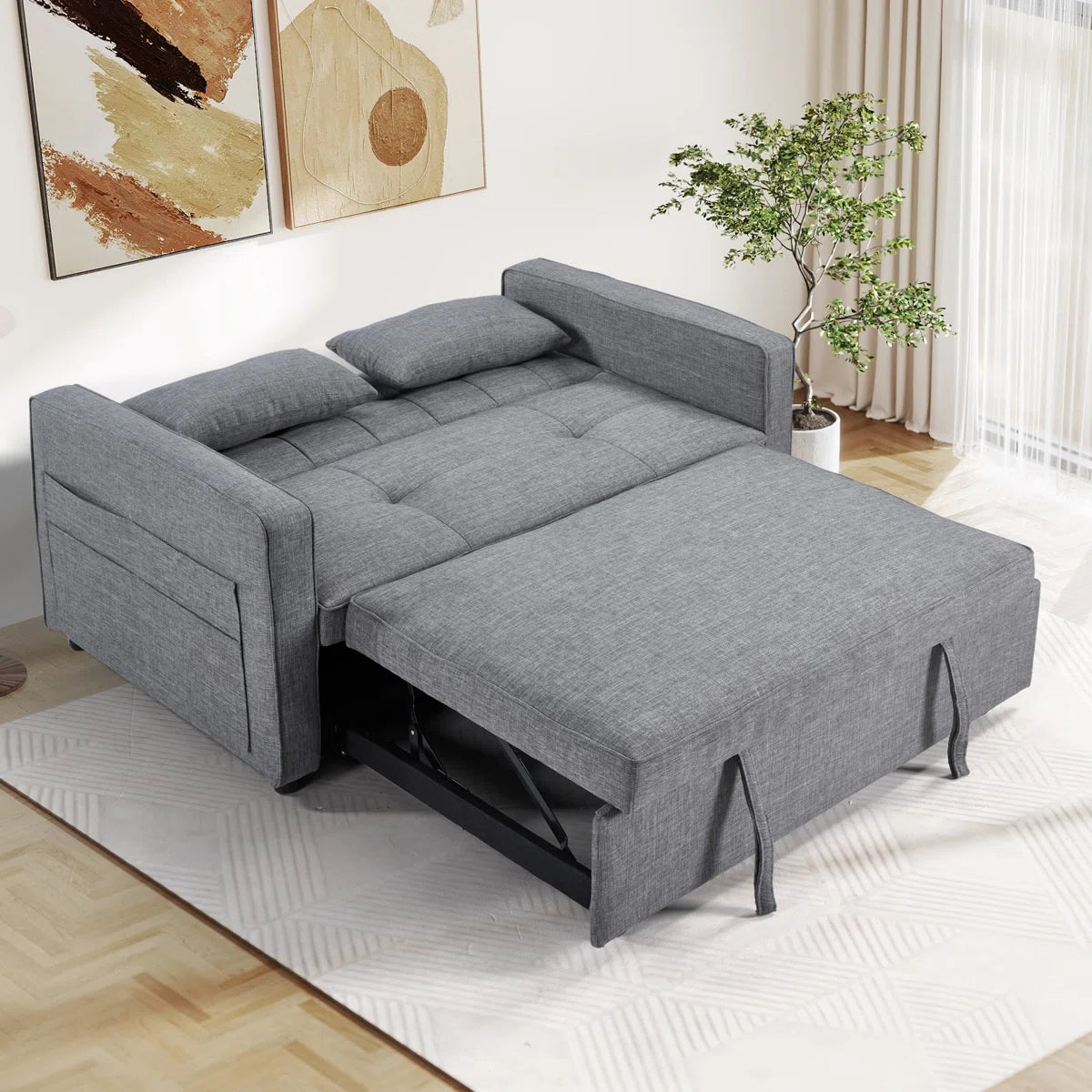 Wide Designer Sofa Cum Bed in Suede