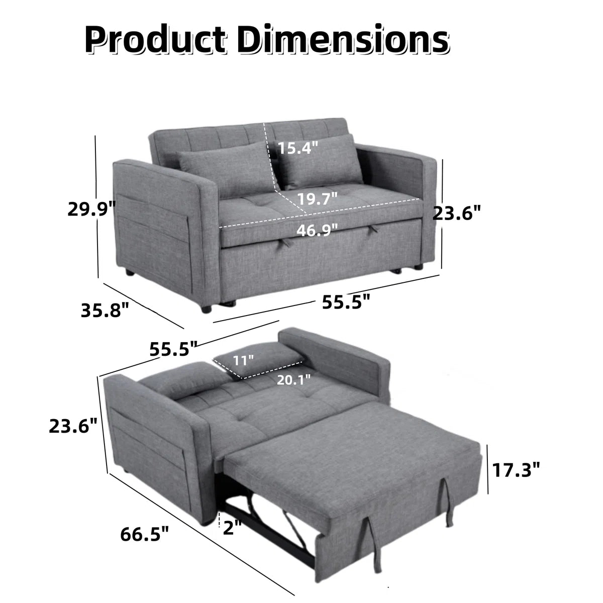 Wide Designer Sofa Cum Bed in Suede