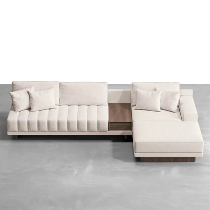 Cream L shape Sofa with Wooden Storage 