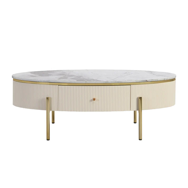 Modern Oval Coffee Table Center Cocktail Table Side End Table with 2 Drawer - On Wood Products