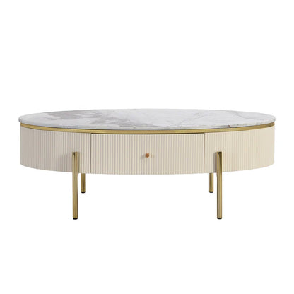 Modern Oval Coffee Table Center Cocktail Table Side End Table with 2 Drawer - On Wood Products