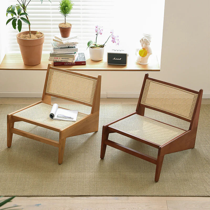 Walnut Rattan Accent Chair for Living Room