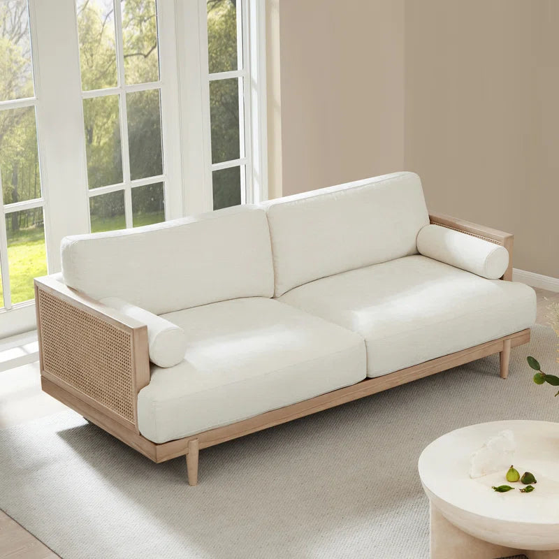 Ahela solid wood Cane Upholstered Sofa