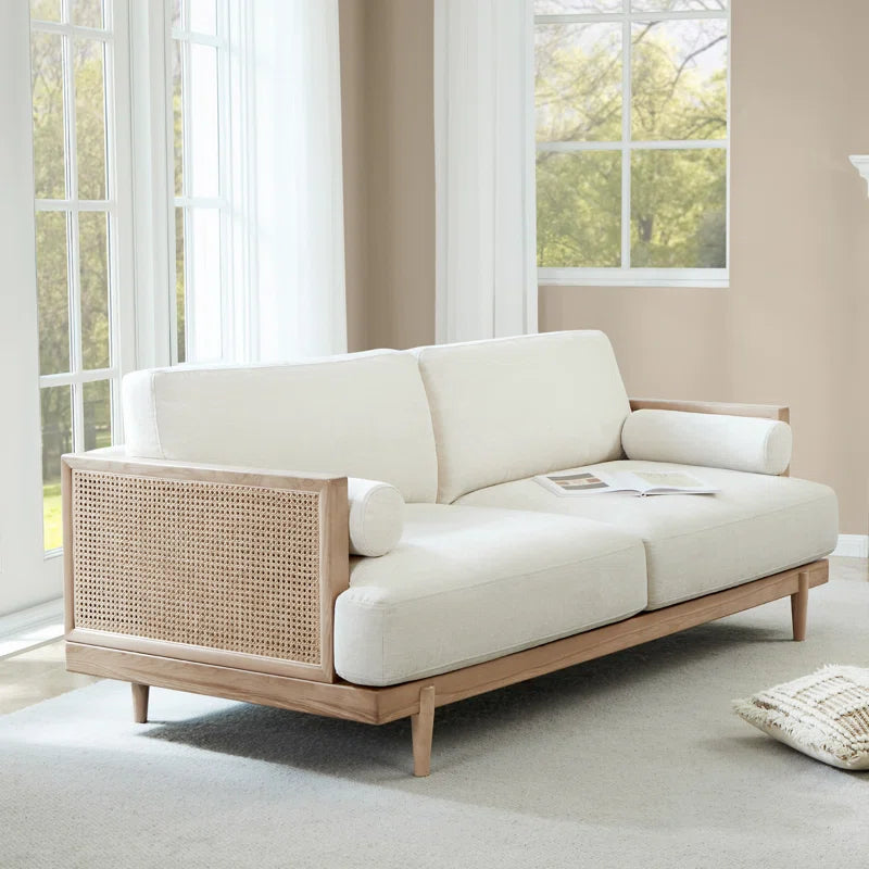 Ahela solid wood Cane Upholstered Sofa