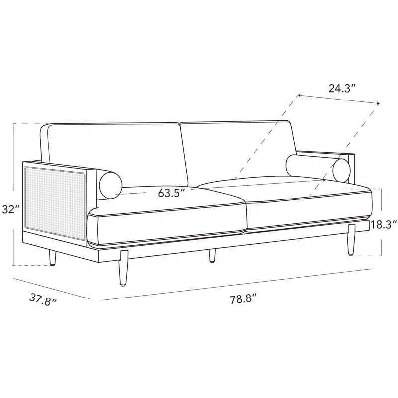 Ahela solid wood Cane Upholstered Sofa