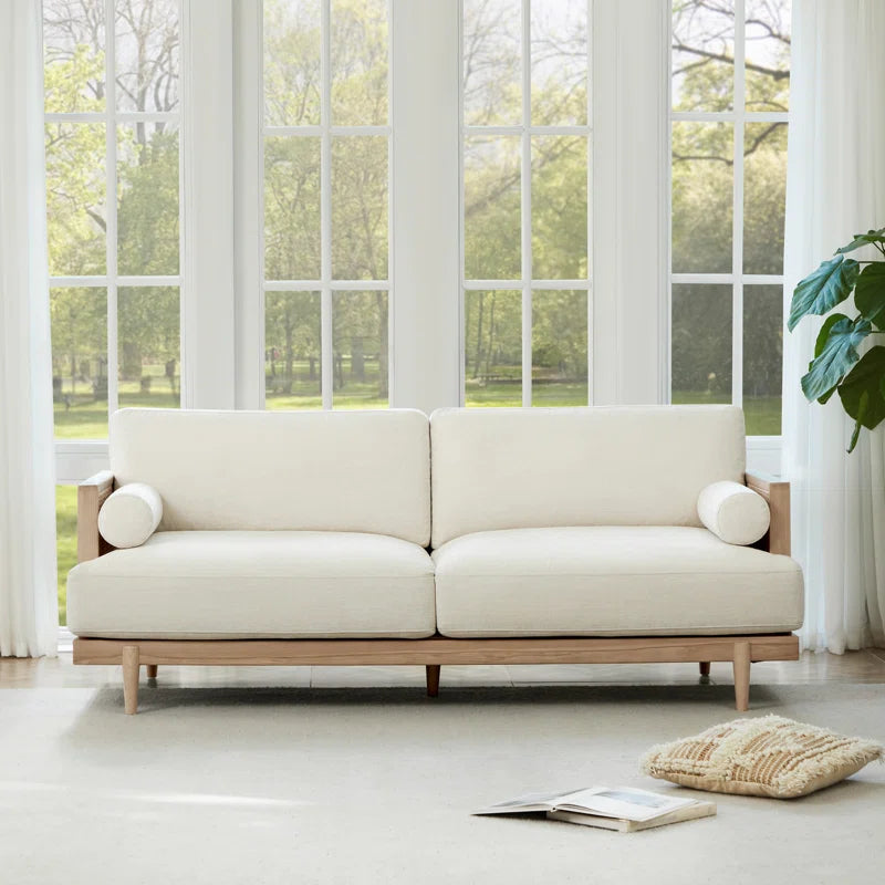 Ahela solid wood Cane Upholstered Sofa