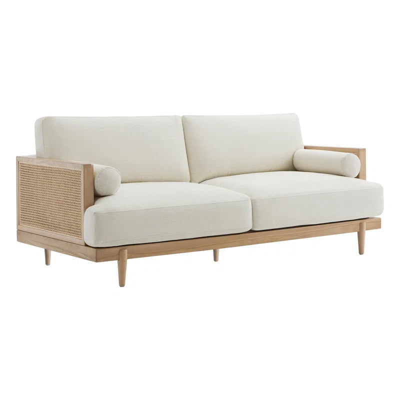 Ahela solid wood Cane Upholstered Sofa