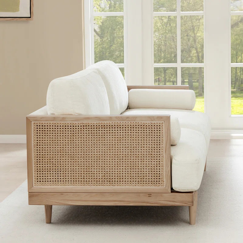 Ahela solid wood Cane Upholstered Sofa