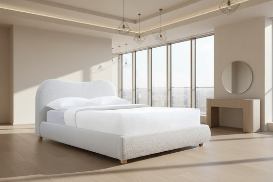 Cloud Boucle and Velvet upholstered bed - On Wood Products