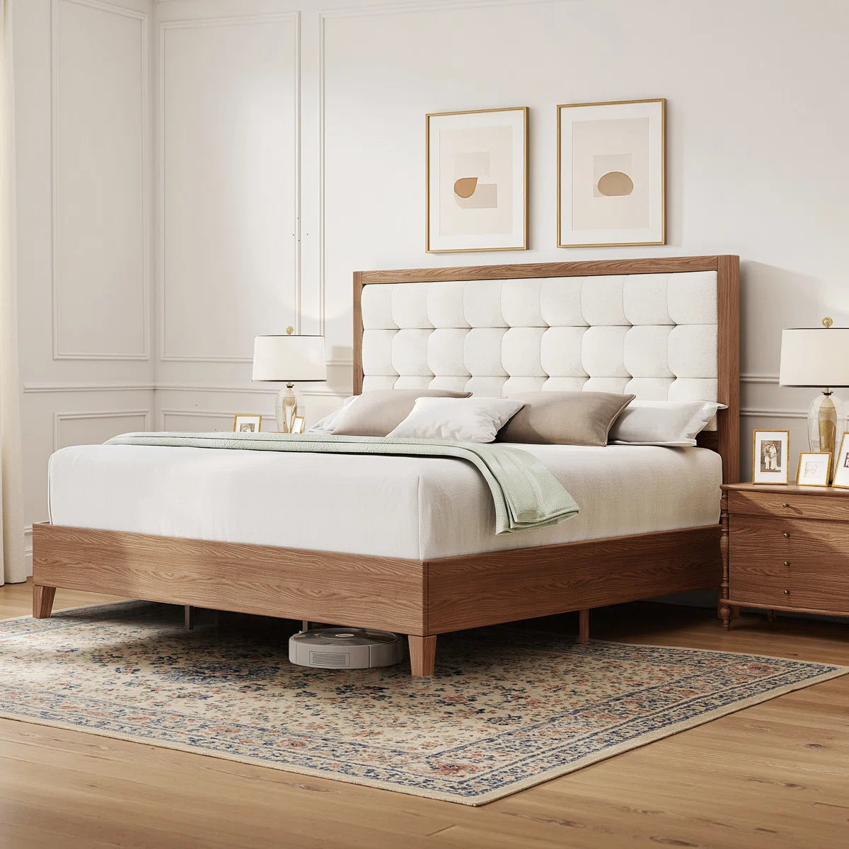 Straight Quilt Wooden Bed Without Storage