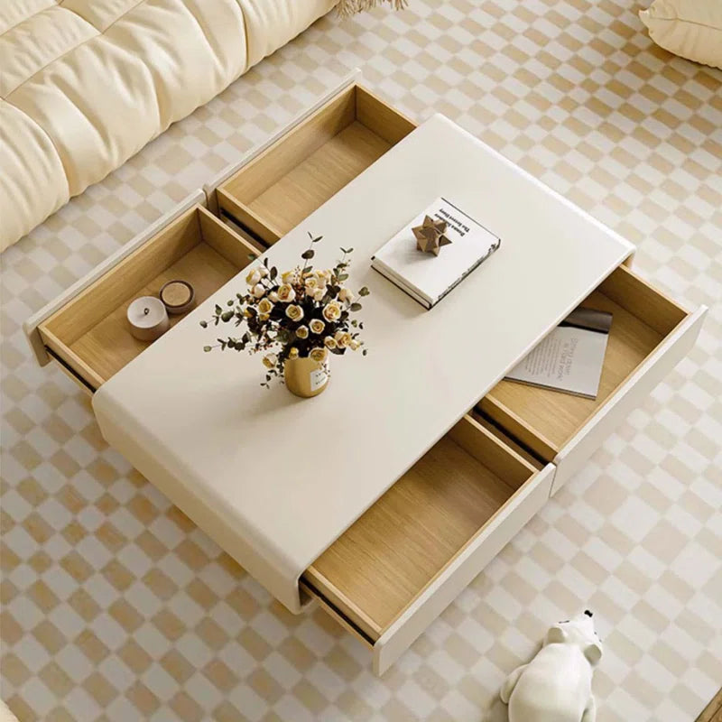 Beige Wood Rectangular Coffee Table