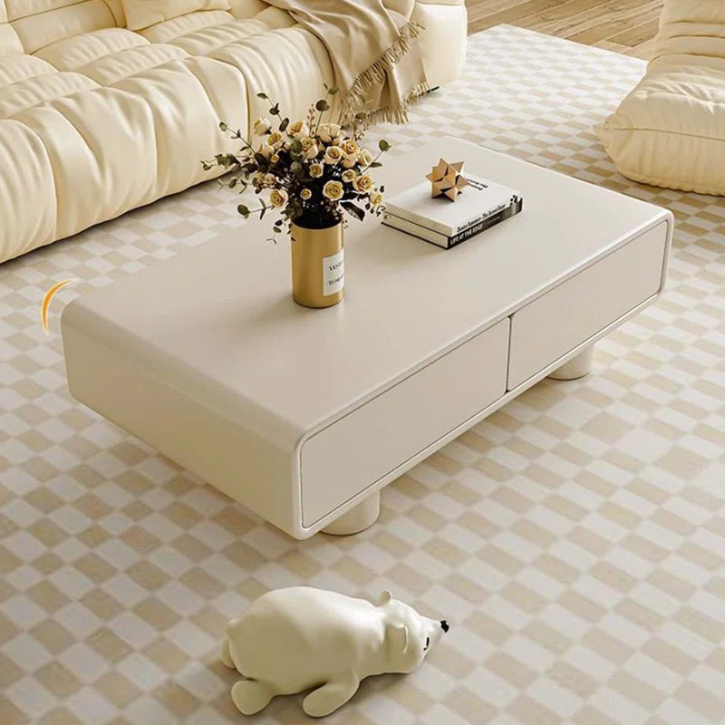 Beige Wood Rectangular Coffee Table