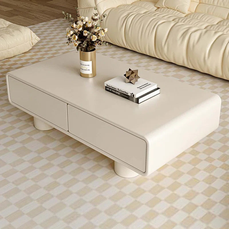 Beige Wood Rectangular Coffee Table