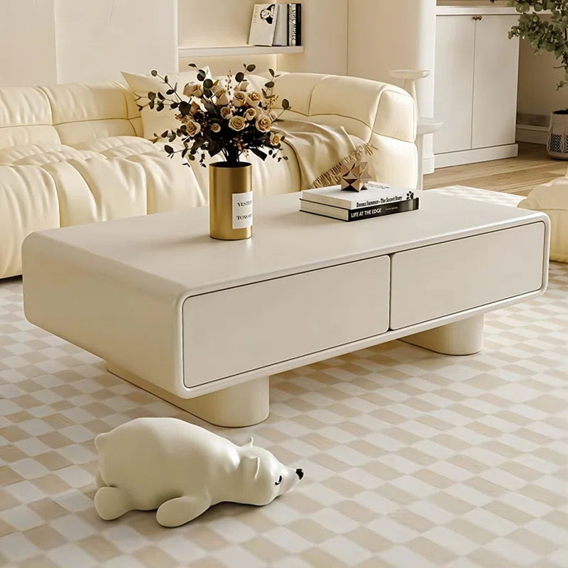 Beige Wood Rectangular Coffee Table
