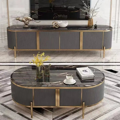 High Rack TV Cabinet Marble TV Stand - On Wood Products