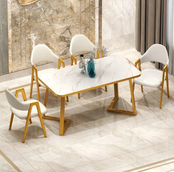 7D Style Dining Set Four Seater With Marble Top - On Wood Products