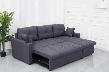 L Shape Dark Gray Sofa Cum Bed - On Wood Products