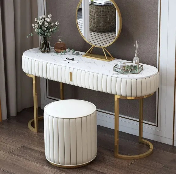 Nexa Dressing Table With Ottoman In Stainless Steel - Gold - On Wood Products