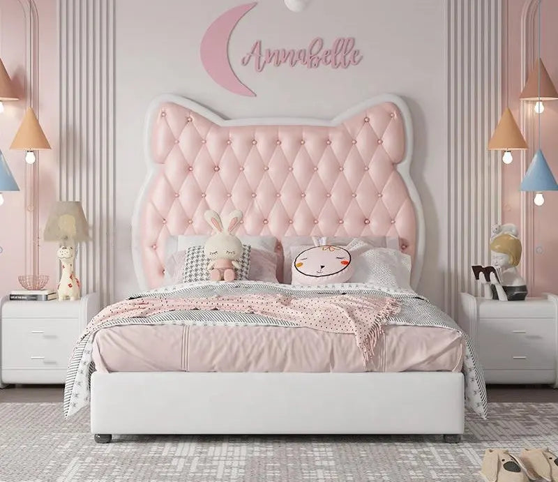 Princess bed pink in leatherette. - On Wood Products