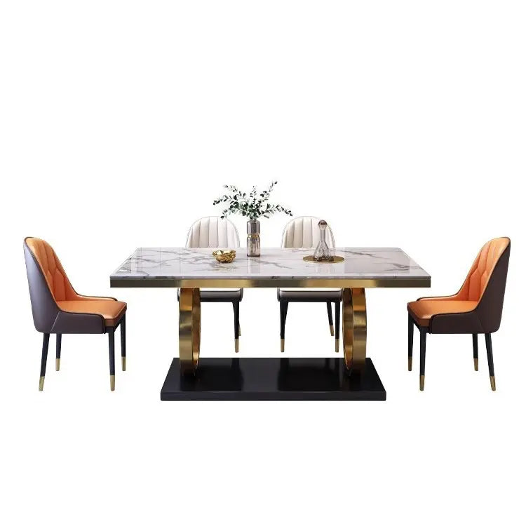 Portland Oval black & Gold Premium modern Marble Dining Table - On Wood Products