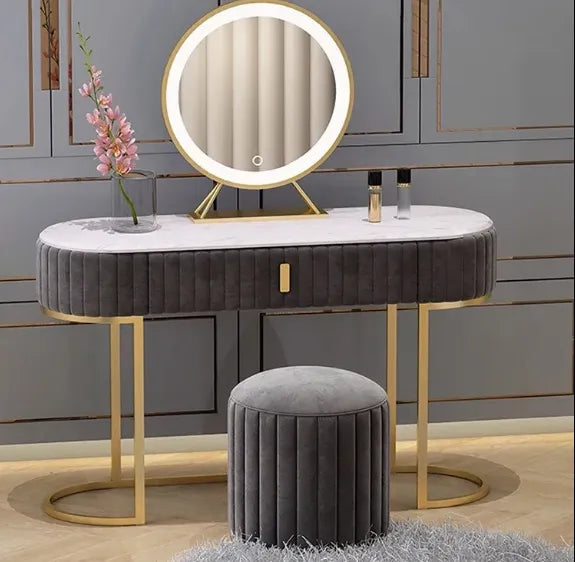 Nexa Dressing Table With Ottoman In Stainless Steel - Gold - On Wood Products