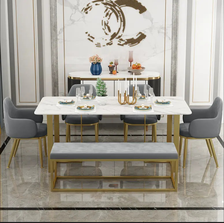 Modern Luxury Gold Base Stainless Steel With Marble Top - On Wood Products