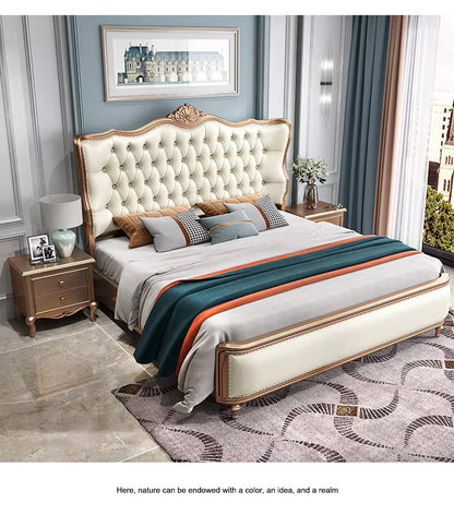 Royal Crest Upholstered Wooden Carving  Bed - On Wood Products