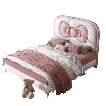 Bow Ribbon Kids Upholstered Bed - On Wood Products