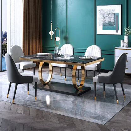 Portland Oval black & Gold Premium modern Marble Dining Table - On Wood Products