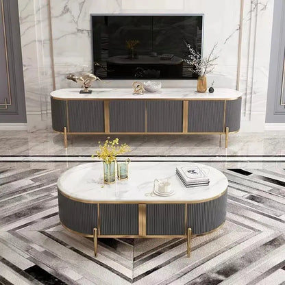 High Rack TV Cabinet Marble TV Stand - On Wood Products