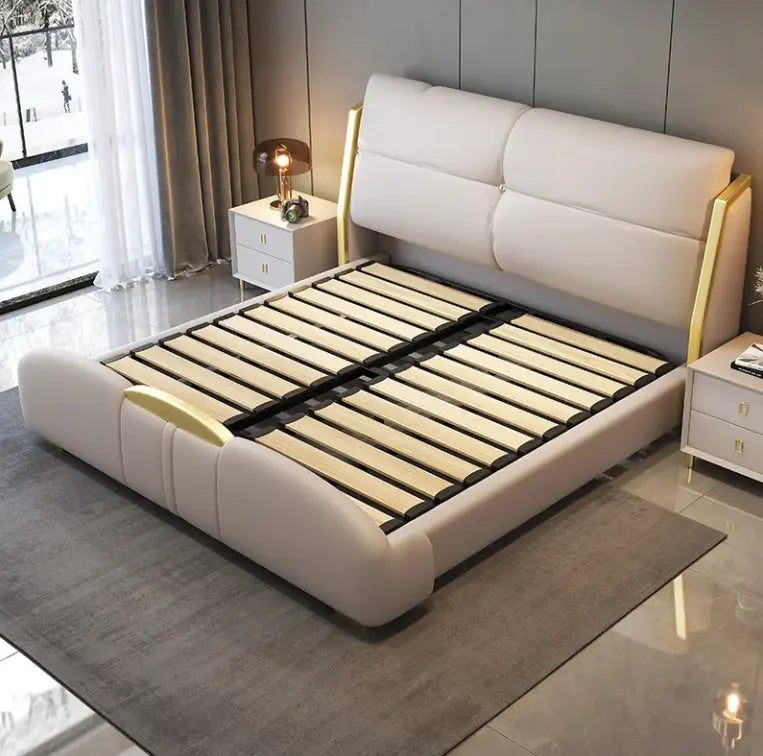 Ruby Luxury Upholstery Bed in Metal Frame - On Wood Products